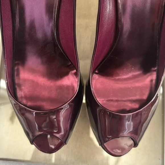 MIU MIU patent leather pump open toe maroon burgundy 39 designer